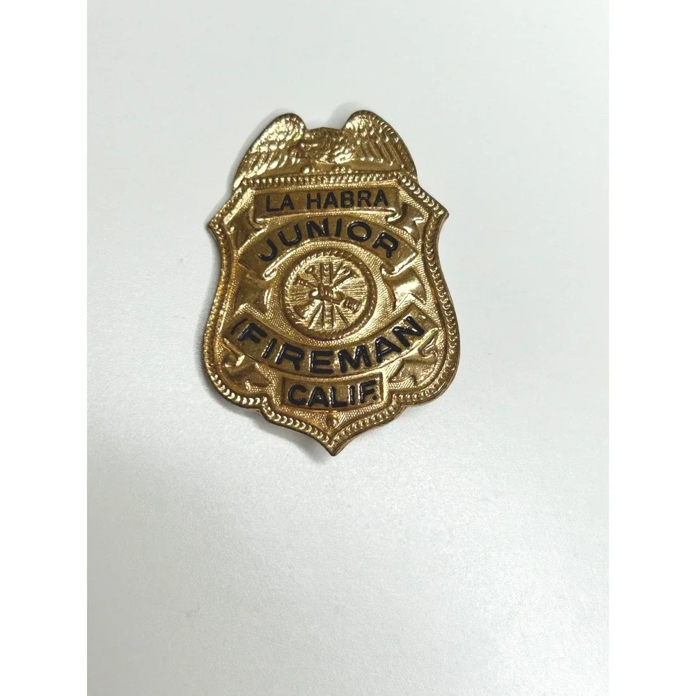 Vintage‎ La Habra, CA Junior Fireman Shield Pin Badge, Pin Back